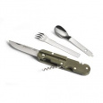 BIVOUAC CAMP KNIFE ARMY GREEN HANDLE - TEXTILE POUCH - FORK and SPOON