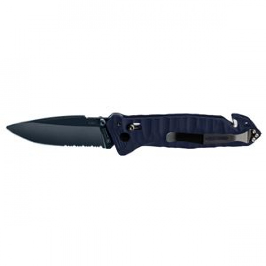 CAC S200 FRENCH ARMY KNIFE BLUE BLADE Textured PA6 Blue Handle -Pouch - Fork  Rounded Tip